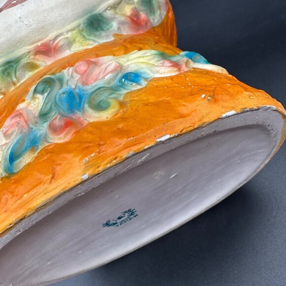 Vintage Big Eyed Face Planter Vase Nippon Yoko Boeki Japan 1950s Orange Kitsch - Picture 12 of 16